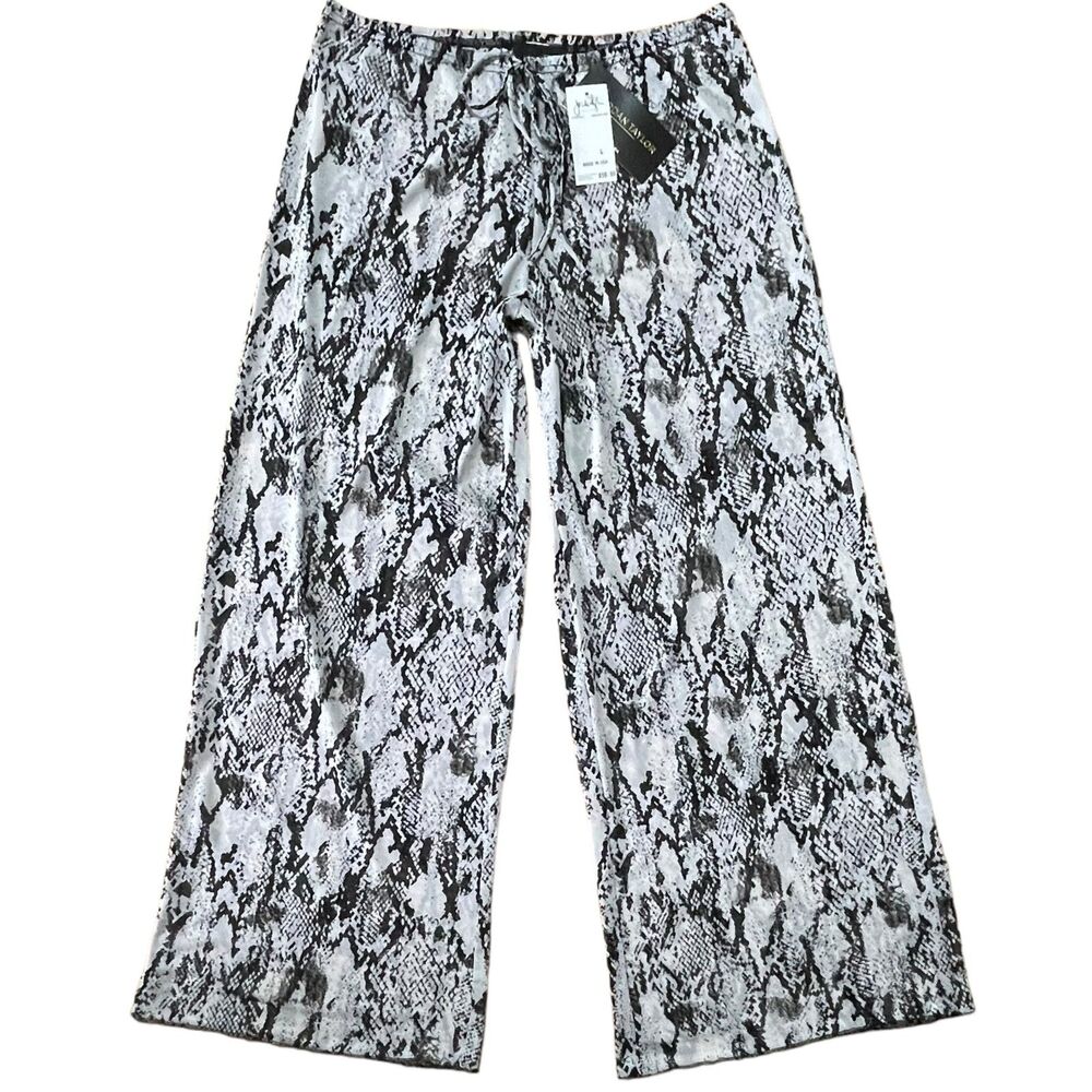 Jordan Taylor Snake Print Mesh Coverup Pants Size L Wide Leg Stretch Beachwear